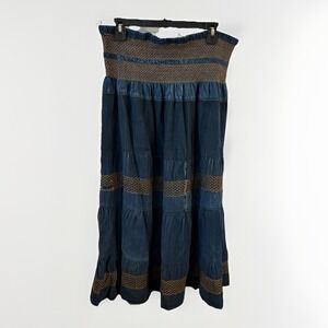 G-Unit Fashions Jean A- Line Denim Skirt Size XXL Embroidered Tiered 100% Cotton